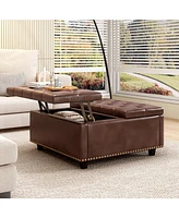 Simplie Fun Pu Leather Oversized Storage Ottoman with Nailhead Trim