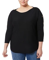Melissa Paige Plus Size Button-Sleeve Boat-Neck Sweater