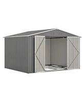 10x8FT All-Weather Metal Storage Shed with Lockable Doors