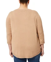 Melissa Paige Plus Size Ribbed Round-Hem 3/4-Sleeve Sweater