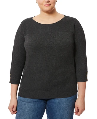 Melissa Paige Plus Button-Cuff Ribbed Sweater