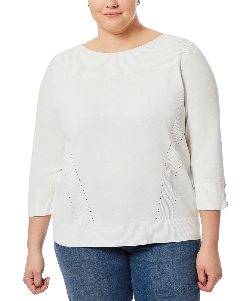 Melissa Paige Plus Size Button-Cuff Ribbed Sweater