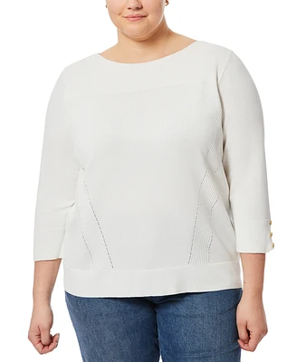 Melissa Paige Plus Size Button-Cuff Ribbed Sweater