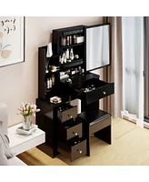 Compact Vanity Table with Mirror, Stool, and Ample Storage