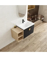 40" Wall-Mounted Vanity with Soft-Close Doors, Ceramic Basin, and Storage