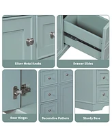 36" Green Bathroom Vanity Cabinet with 1 Door, 6 Drawers, and Shelf