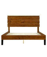 Mid-Century Modern Solid Wood Bed Frame with Three-Piece Headboard