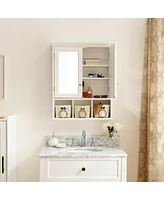 Streamdale Furniture White Wood Wall Cabinet with Mirrored Doors & Storage Baskets