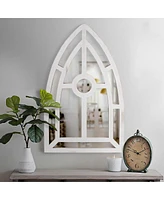 Streamdale Furniture Arched Window Pane Wooden Wall Mirror With Trimmed Details, Silver