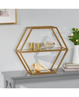 Streamdale Furniture Hexagonal Glass Shelf with Metallic Accents for Modern Glam Decor