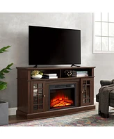 Streamdale Furniture Modern Tv Stand with Fireplace Insert, Espresso, 58.25" W