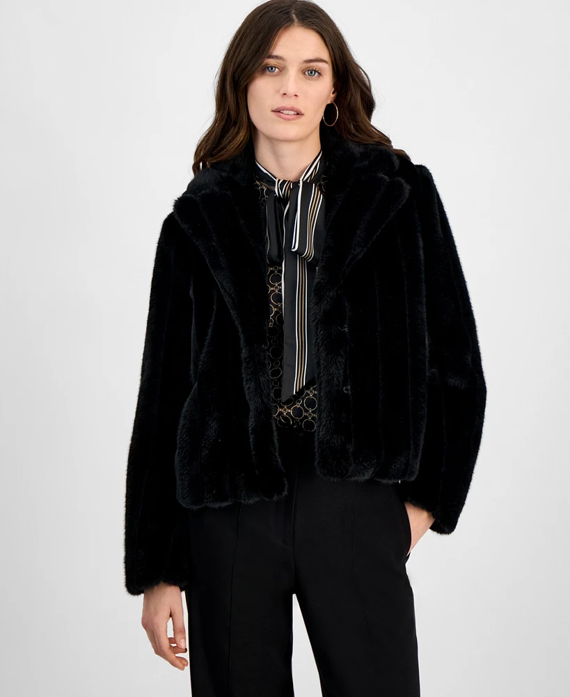 Anne Klein Petite Faux-Fur Notch-Collar Cropped Jacket