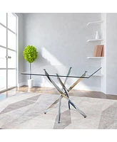 Simplie Fun Contemporary Square Clear Dining Tempered Glass Table With Silver Finish Stainless Steel Legs