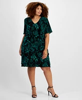 Connected Plus V-Neck Short-Sleeve Jersey Sheath Dress