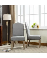 Urban Style Solid Wood Nailhead Grey Fabric Padded Parson Chair, Set of 2
