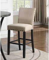 Fabric Bar Stools with Nailhead Trim, Set of 2, Tan