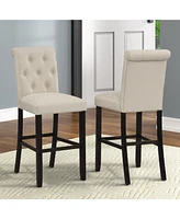 Streamdale Furniture Solid Wood Tufted Asons Barstool, Set of 2, Tan