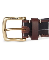 Barbour Men's Tartan-Trim Leather Belt