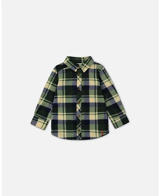 Deux par Toddler Boys Polar Fleece Shirt Plaid Green - Toddler|Child