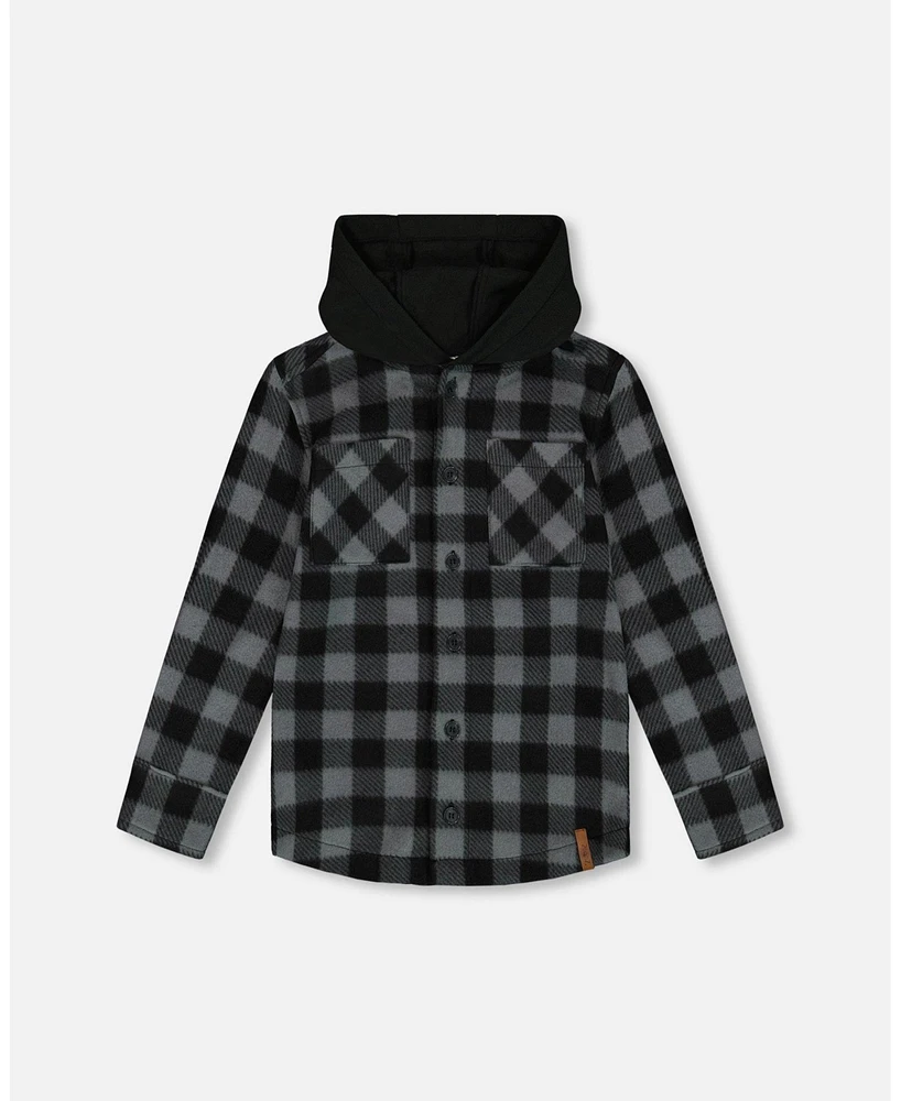 Deux par Big Boys Polar Fleece Shirt With Hood Black Plaid