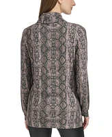 Marc New York Women's Python-Print Cowlneck Long-Sleeve Top