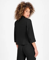 Kasper Petite Stretch-Crepe Zipper-Pocket Open-Front Cuffed Blazer