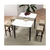 Sugift 2 Set of 29 Inch Height Upholstered Bar Stool with Solid Rubber Wood Legs and Footrest