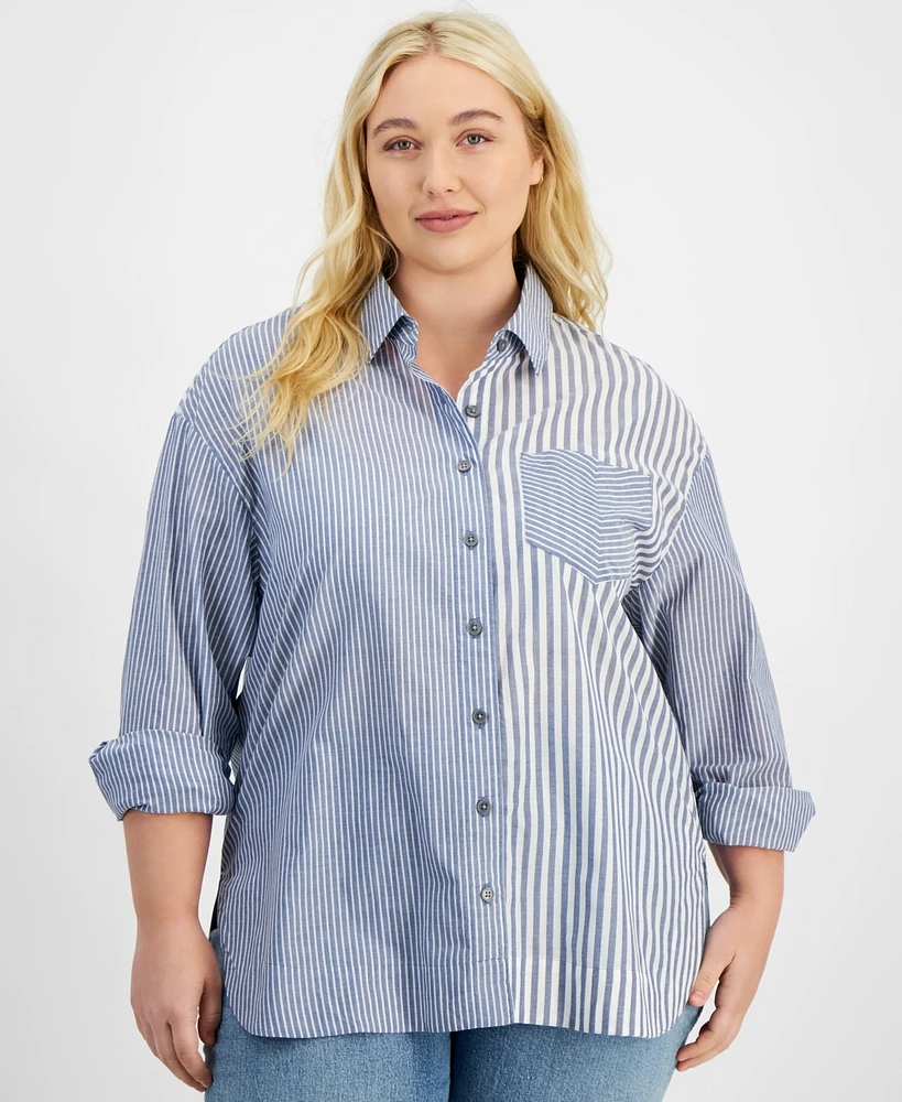 On 34th Trendy Plus Striped Relaxed-Fit Shirt, Created for Macy's