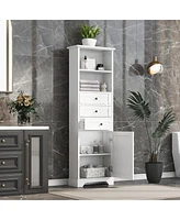 Streamdale Furniture White Tall Storage Cabinet with 3 Drawers and Adjustable Shelves