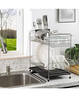 Iris Usa 2-tier Medium-sized Dish Rack with Drain Spout, Dish Rack and Drainer, Black