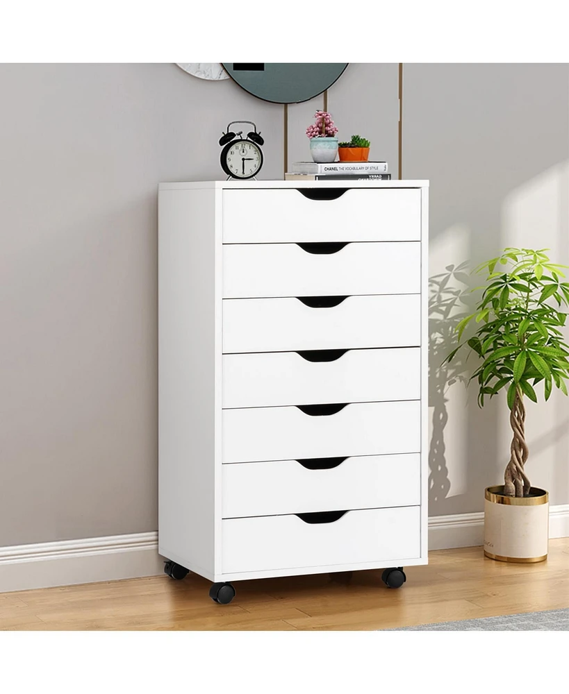 Sugift 7-Drawer Chest Storage Dresser Floor Cabinet Organizer with Wheels