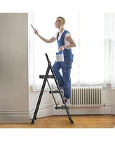 Givimo Portable Folding 3 Step Ladder with Wide Anti-Slip Pedal and Convenient Handle