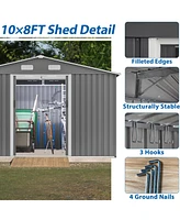 Simplie Fun Spacious All-Weather 10x8 Galvanized Steel Storage Shed with Sliding Doors