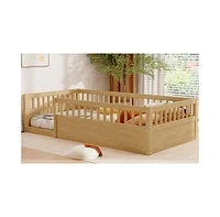 Streamdale Furniture Twin Floor Bed Frame with Fence, Wood Kids Floor Beds Frame for Bedroom Playroom, Natural date Jun. 21st)