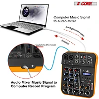 5 Core Audio Interface Mixer 4 Channel Pc Xlr Bluetooth Usb Dj Music Podcast Karaoke Sound Board