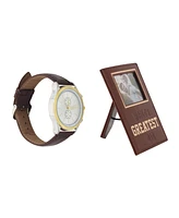 American Exchange Men's Brown Leather Strap Analog Watch 33mm Gift Set