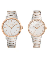 Jones New York Men and Women's Analog Two Tone Metal Alloy Bracelet His Hers Watch 42mm, 34mm Gift Set