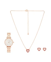 Jessica Carlyle Women's Shiny Rose Gold Metal Alloy Bracelet Analog Watch 33mm Gift Set