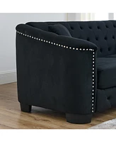 Classic Velvet 3-Person Chesterfield Sofa with Nailhead Trim