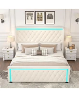 Streamdale Furniture Velvet Upholstered King Bed Frame with Lighted Headboard