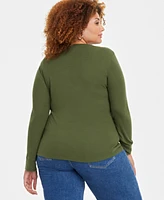 On 34th Plus Ribbed Long-Sleeve Henley Top, Created for Macy's