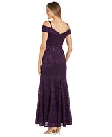 R & M Richards Off-The-Shoulder Lace Gown