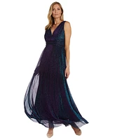 R & M Richards Women's V-Neck Sleeveless Fit Flare Gown