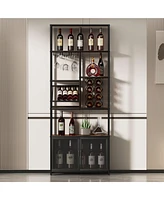 Streamdale Furniture Industrial 82.7" Freestanding Floor Wine Cabinet with Glass Rack