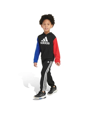 adidas Little & Toddler Boys Two-Piece Color Block Fleece Hooded Pullover Set