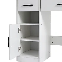 White Vanity Desk Set with Lighted Mirror & Upholstered Stool