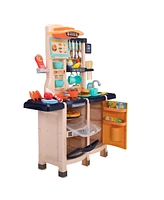 Streamdale Furniture Large Pretend Play Kitchen Set Kids Cooking Playset with Realistic Lights, Vivid Sounds, Play Phone, Clock and 65 Pcs Accessories