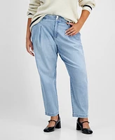 On 34th Trendy Plus High-Rise Tapered-Leg Light-Wash Jeans, Created for Macy's