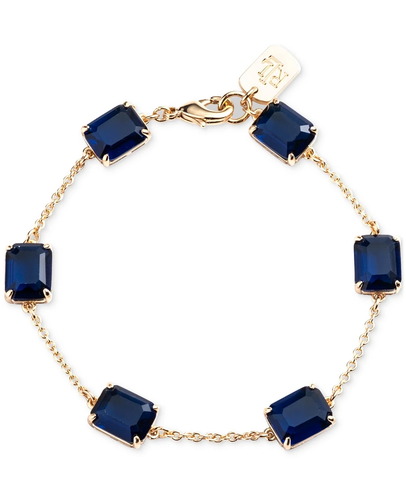 Lauren Ralph Gold-Tone Square Stone & Fine Chain Link Bracelet