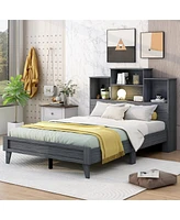 Streamdale Furniture Full Size Storage Platform Bed Frame With 4 Open Storage Shelves And Usb Charging Design